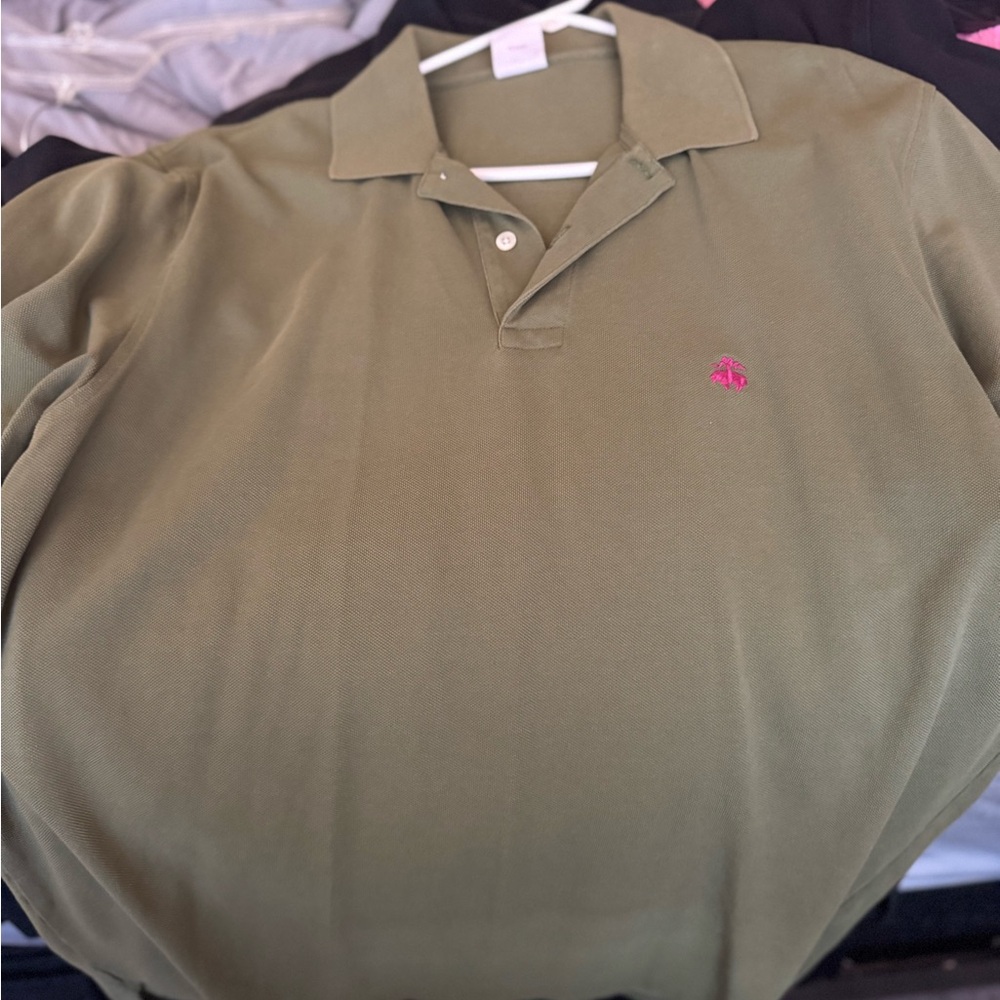 Brooks Brothers Olive Polo Shirt with Pink Logo